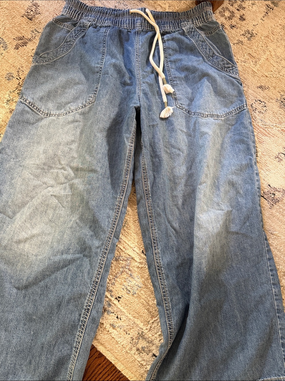 We The Free Relaxed Light Blue Denim Jogger Jeans with Drawstring